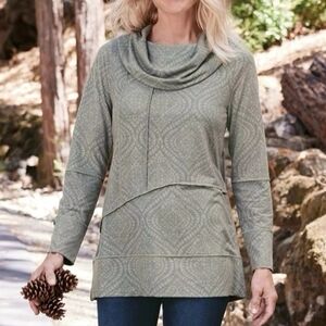 Sold! New Soft Surroundings Green Cowl Neck Seam Detail Tunic Sweater XS
